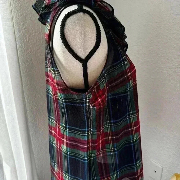 J. Crew Sleeveless ruffle-collar top in black Stewart tartan - Picture 6 of 11